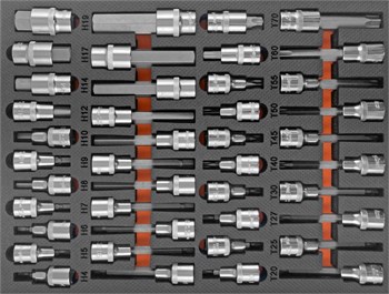 OMT42STE Набор насадок торцевых 1/2" DR, со вставками-битами TORX® T20-T70 в EVA ложементе 280х375 мм, 42 предмета OMT42STE - фото 33093