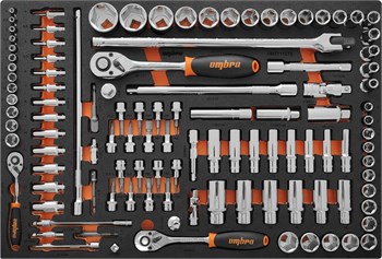 OMT111STE Набор головок торцевых 1/4"DR (4-14 мм), 3/8"DR (8-22 мм), 1/2"DR (8-32 мм), с аксессуарами в EVA ложементе 560x375 мм, 111 предметов OMT111STE - фото 33097