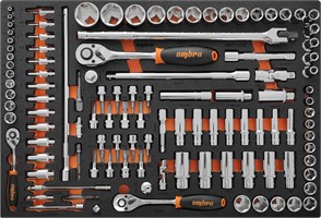 OMT111STE Набор головок торцевых 1/4"DR (4-14 мм), 3/8"DR (8-22 мм), 1/2"DR (8-32 мм), с аксессуарами в EVA ложементе 560x375 мм, 111 предметов OMT111STE